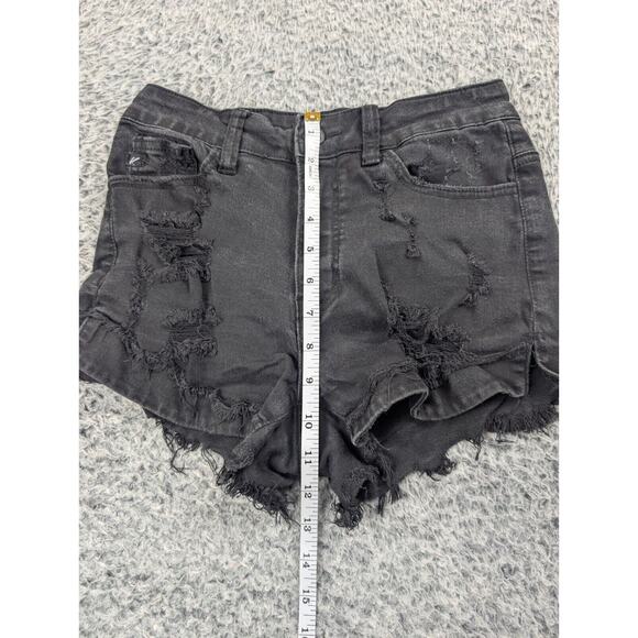 Kancan Shorts Womens 3 Black Denim Distressed Normcore Casual Stretch High Rise - Picture 6 of 9